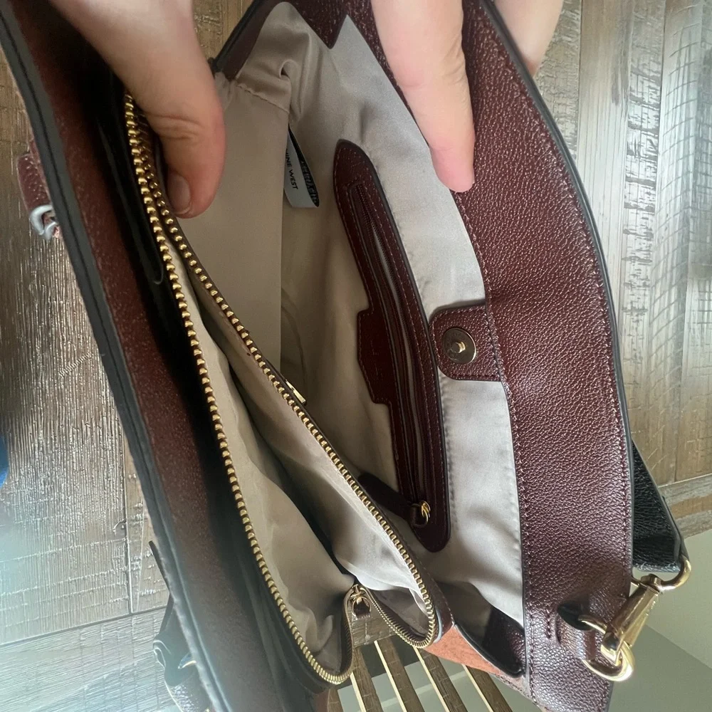 EUC NINE WEST Irwyn Saddle Tan Bag w Double Handles and Shoulder Strap Crossbody